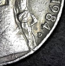 1984-D Jefferson nickel RPM-001 repunched mint mark showing D/D North variety with secondary D impression shifted upward under magnification